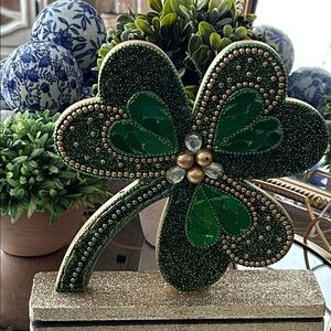 NEW! Vintage Inspired Lucky 🍀 Irish Shamrock Beaded Wood Clover